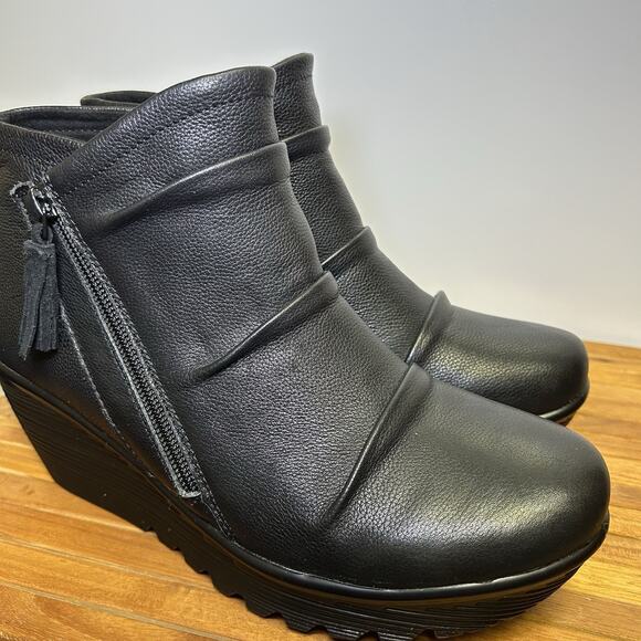 Skechers Womens 9.5 Parallel Double Trouble Black Wedge Booties Ankle Fall Boot - Picture 8 of 15